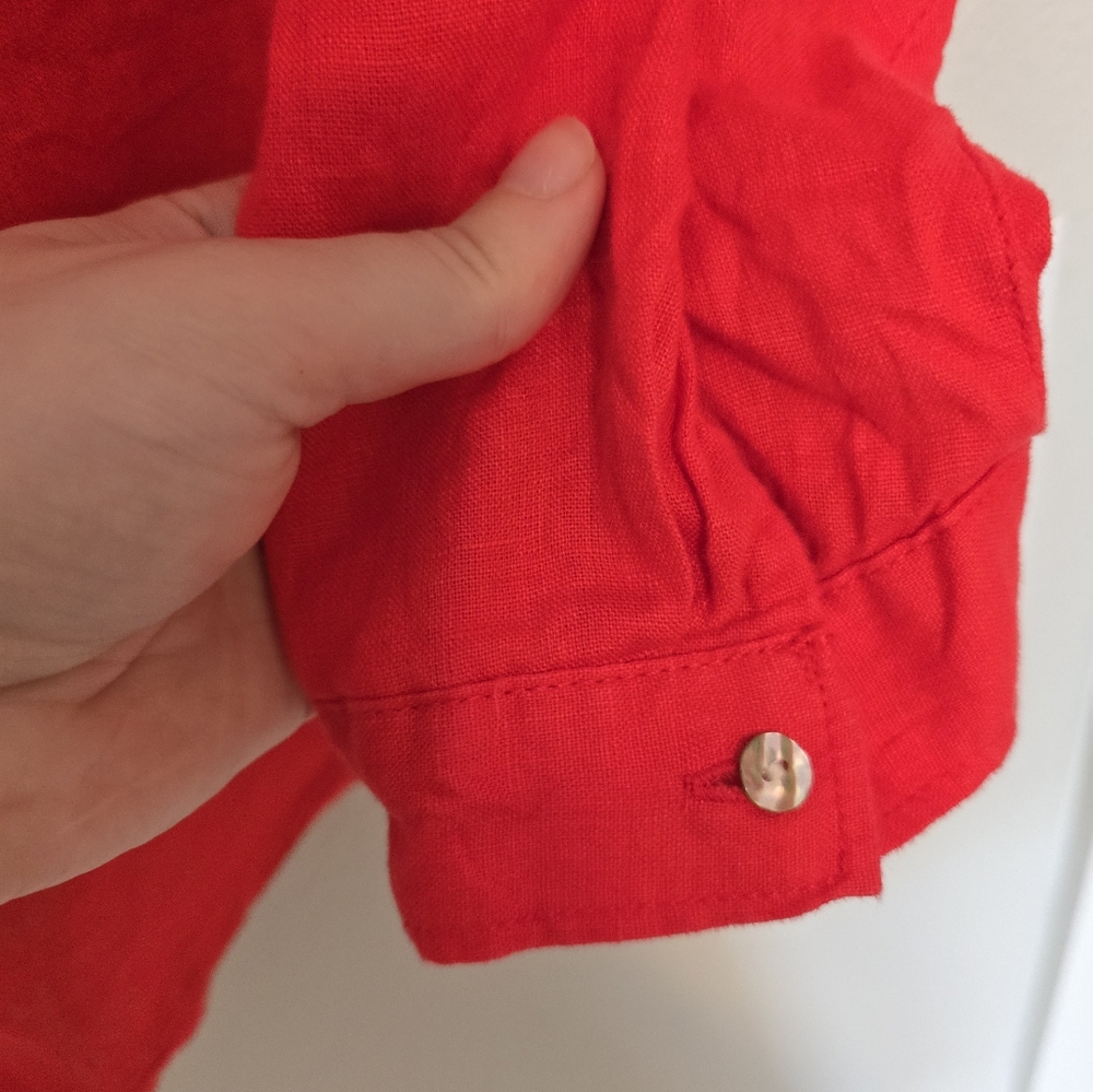 Rachel Zoe Linen Coral Button Down Shirt Size Medium - Picture 3 of 4